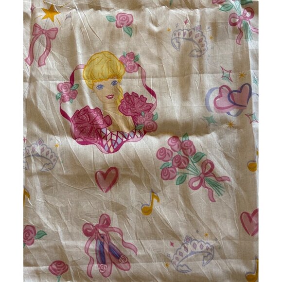 Vintage Barbie Fabric / Twin Flat Sheet 1995 Mattel Hearts Ballet Shoes READ - Picture 3 of 10
